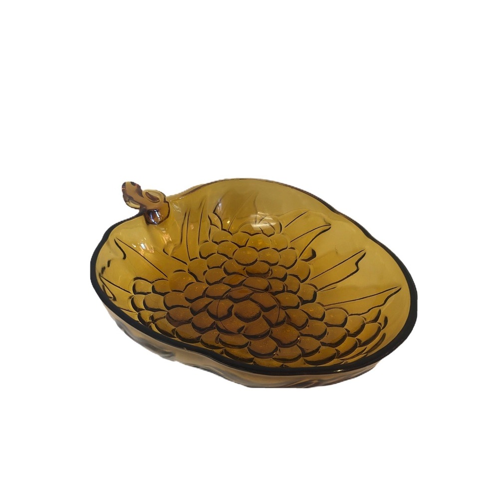 Vintage Large Amber Grape Glass Dish Vegetable Serving Shape Bowl 13 x 9"
